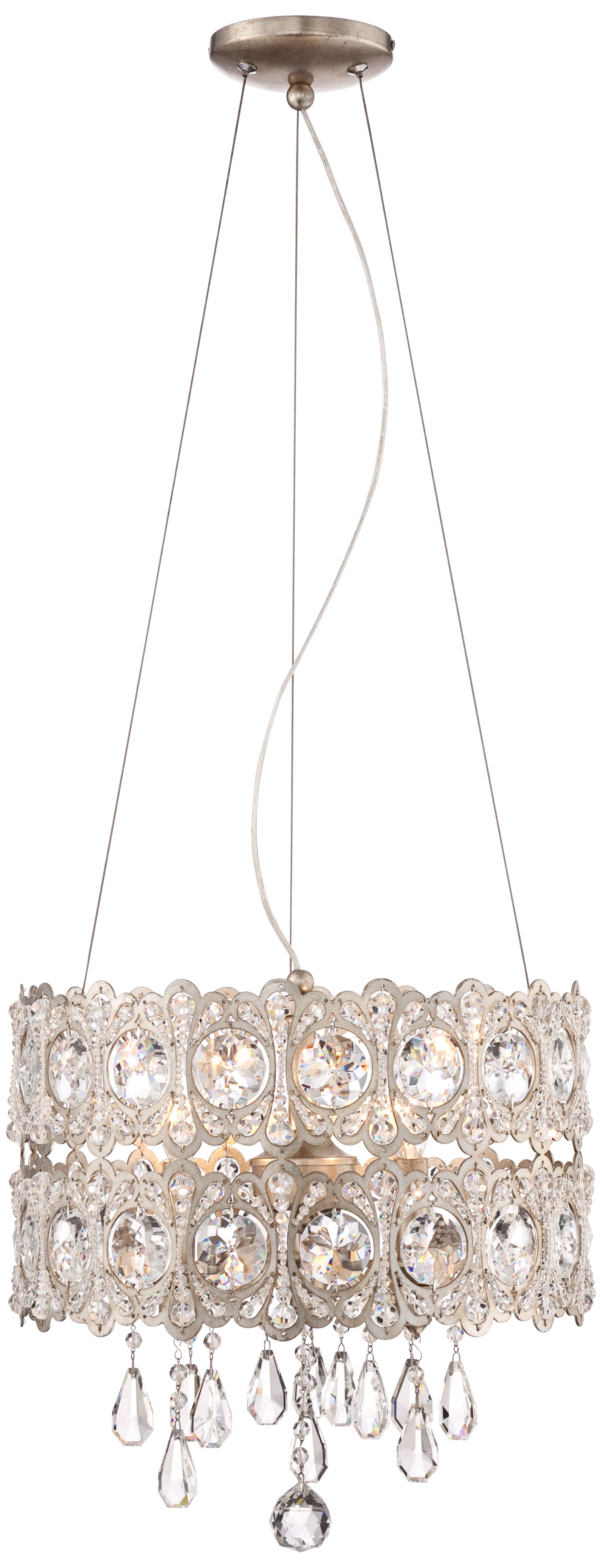Silver Leaf Hatbox 14  3/4" Wide Crystal Pendant Light