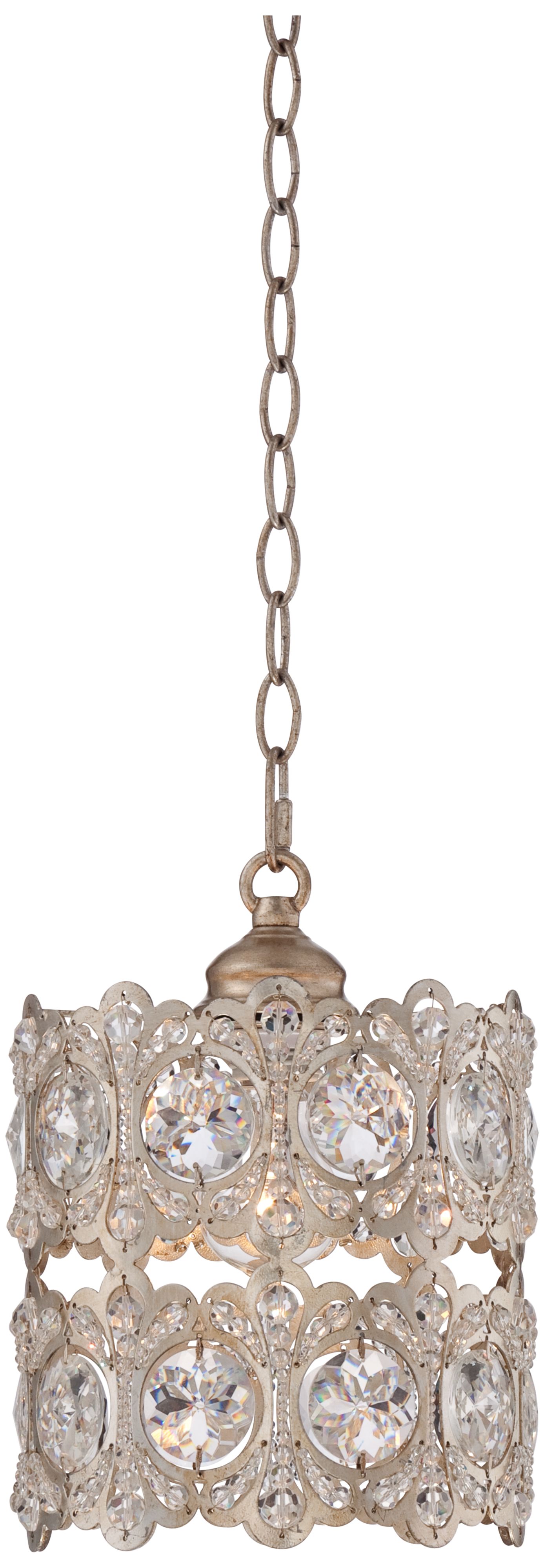Silver Leaf Hatbox 8 1/4" Wide Crystal Pendant Light