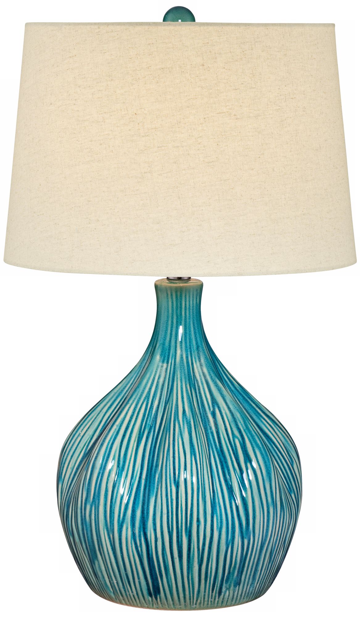 Teal and Tan Ceramic Gourd Table Lamp