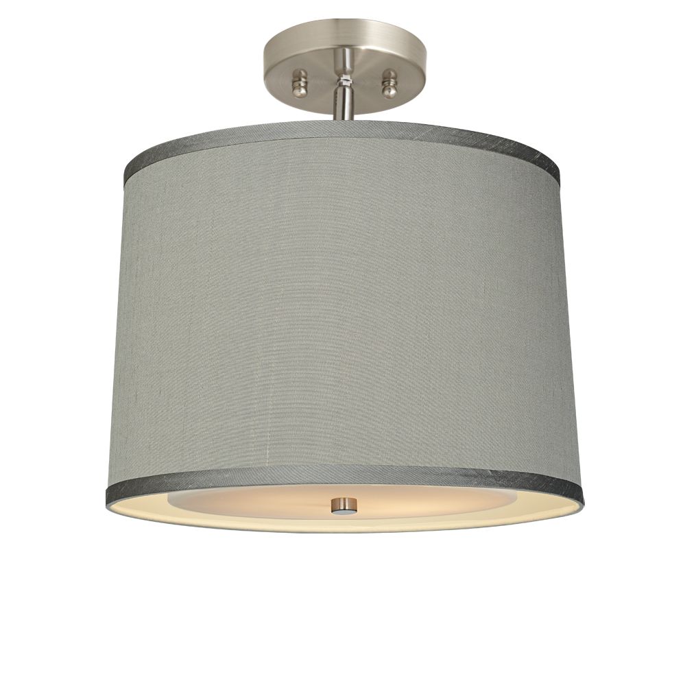 Platinum Gray Silk 14" Wide Brushed Steel Ceiling Light