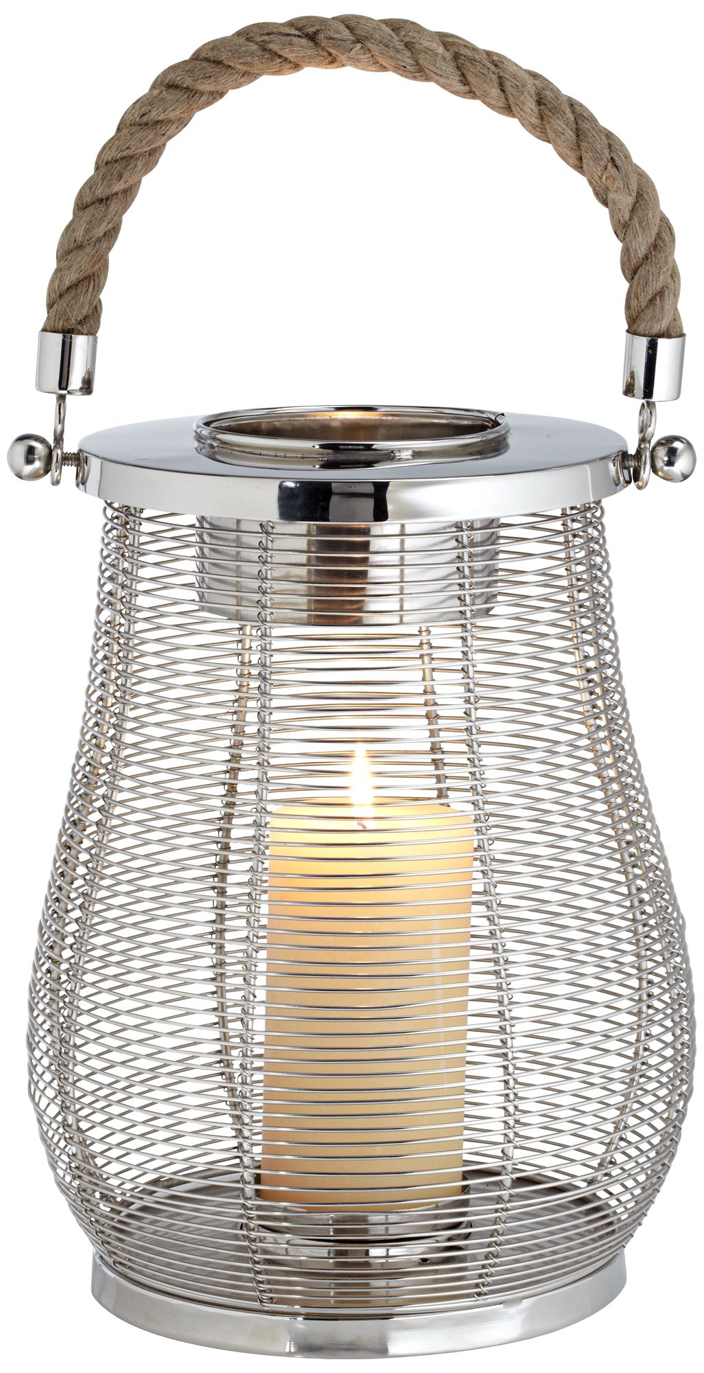 Rojo Rope Handle Medium Stainless Steel Lantern