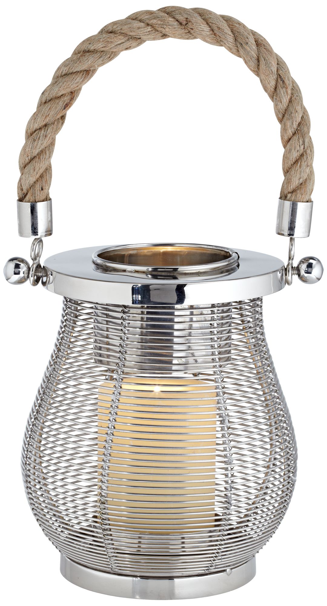 Small Stainless Steel Handmade Lantern With Rope Accent