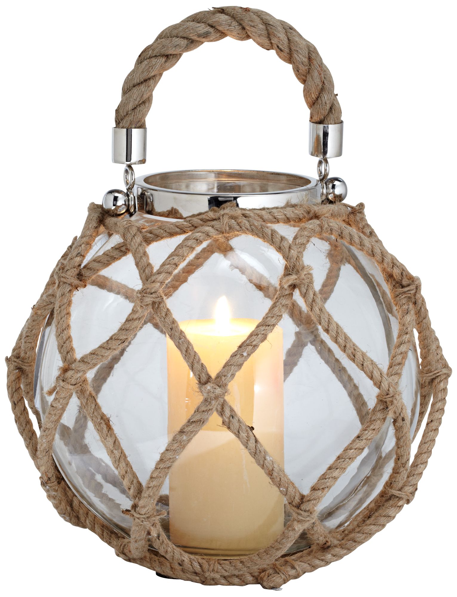 Globe Lantern With Rope And Stainless Steel Accents