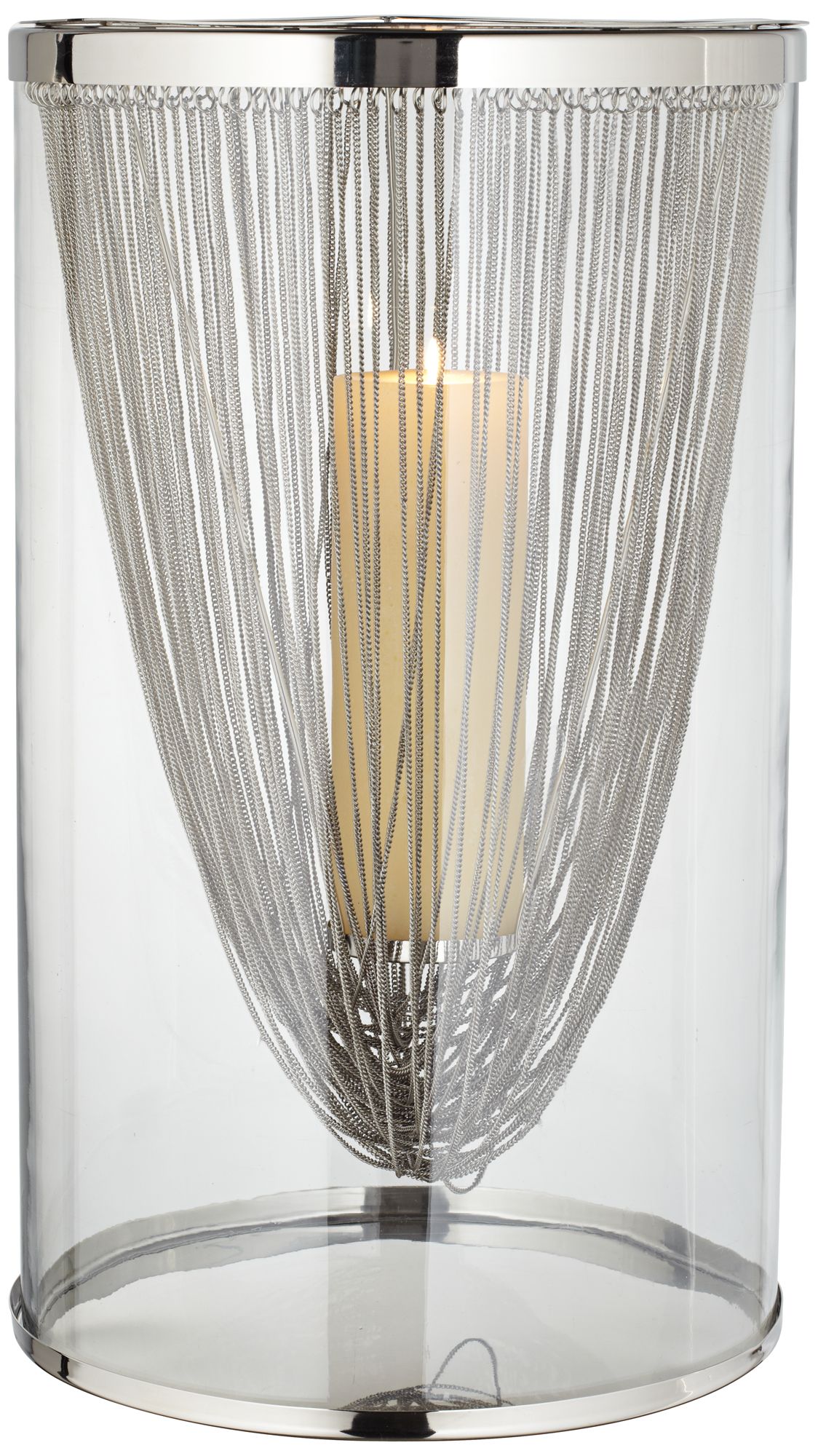 Rojo Stainless Steel Large Glass Hurricane Candle Holder