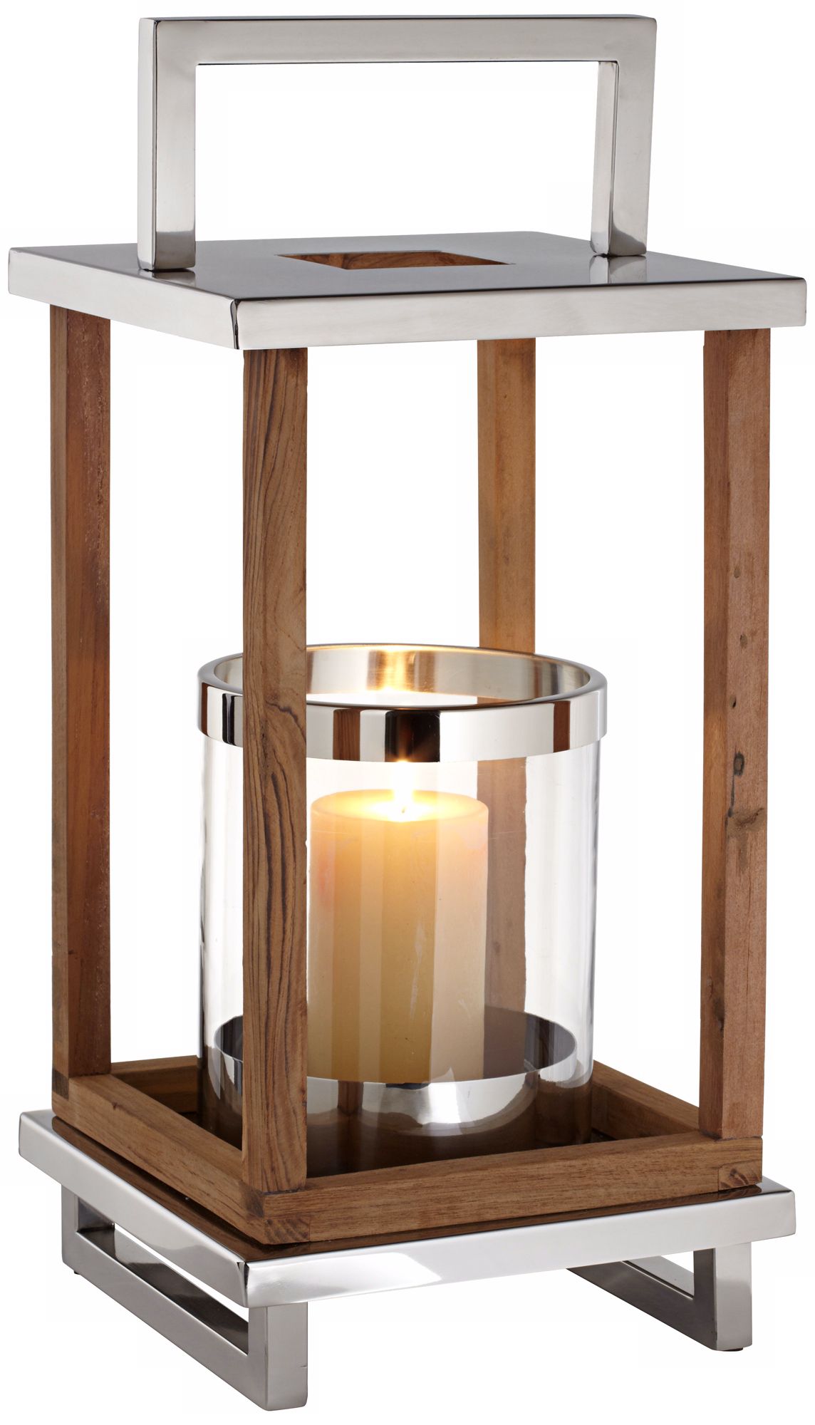 Medium Stainless Steel And Wood Candle Lantern