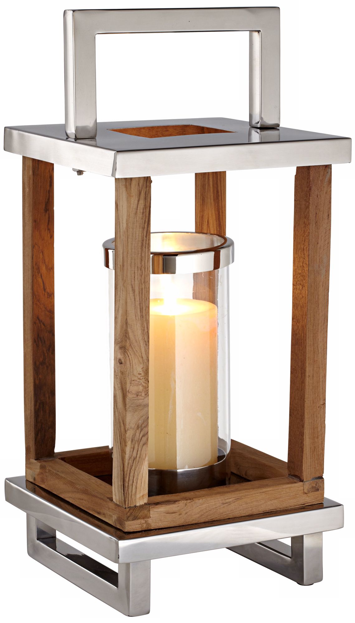 Small Stainless Steel And Wood Candle Latern