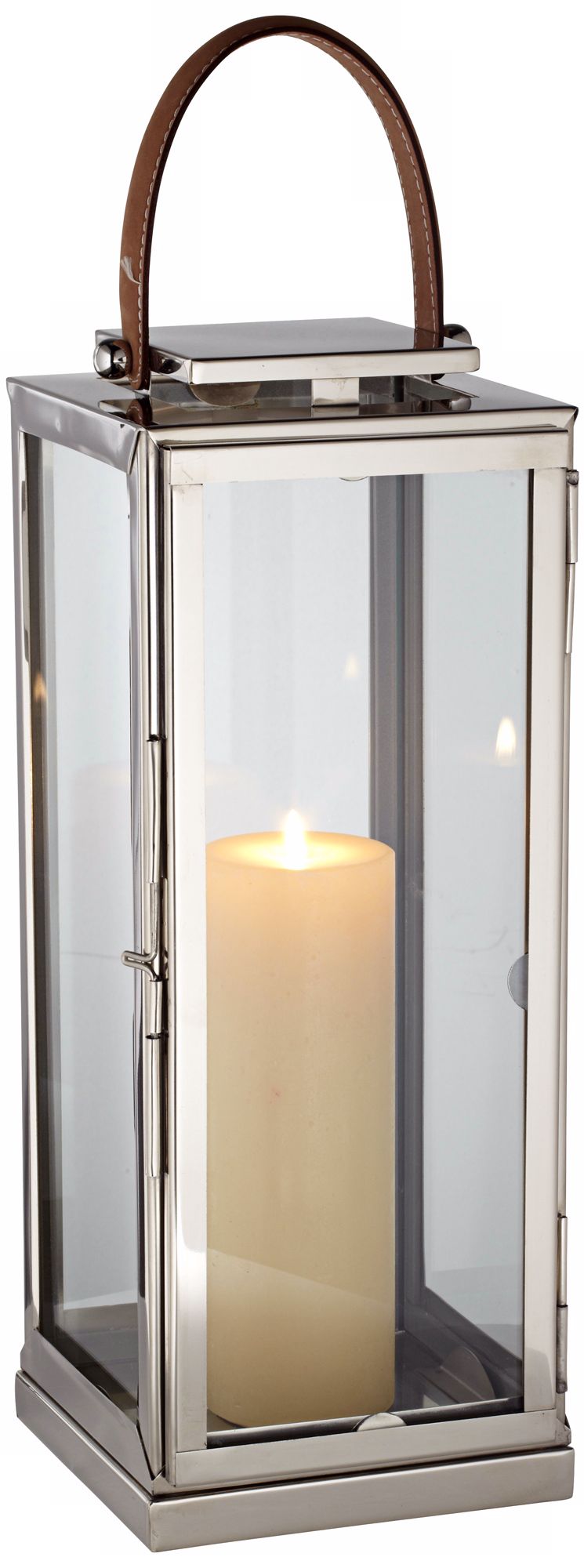 Small Steel Lantern With Leather Handle