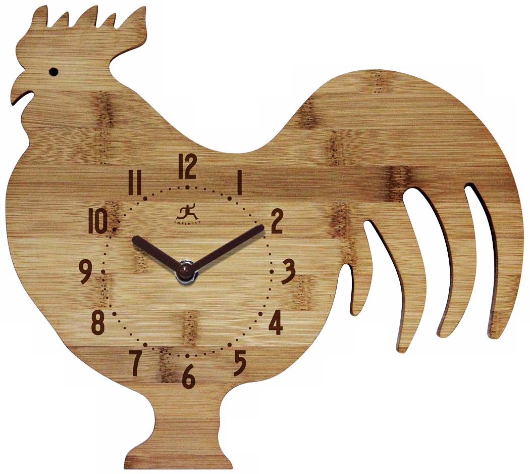 Roost and Serve Rooster Bamboo Kitchen Wall Clock