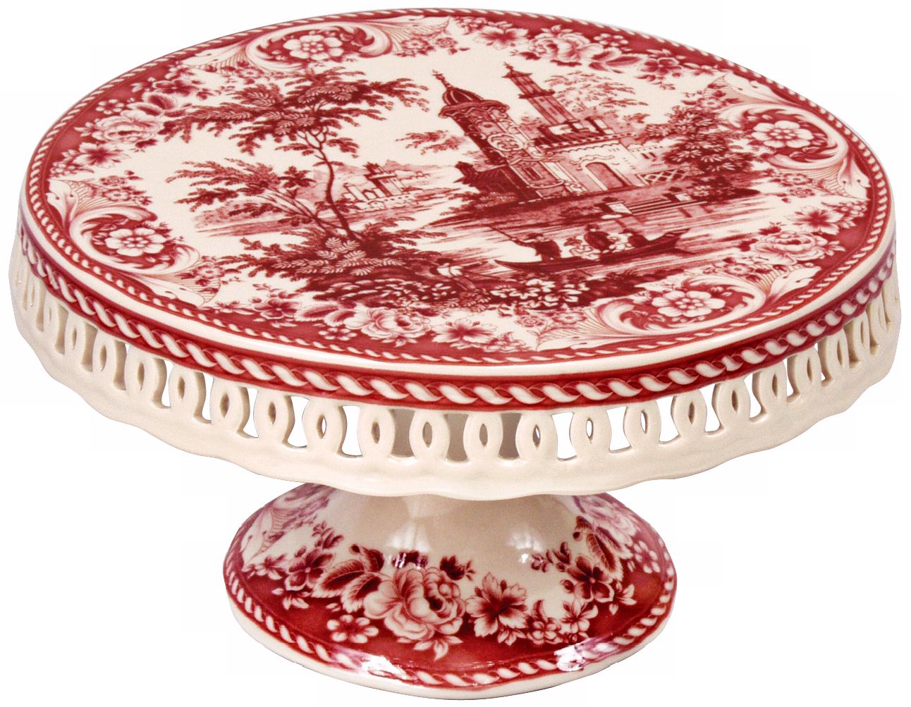 Red Transferware Cake Stand