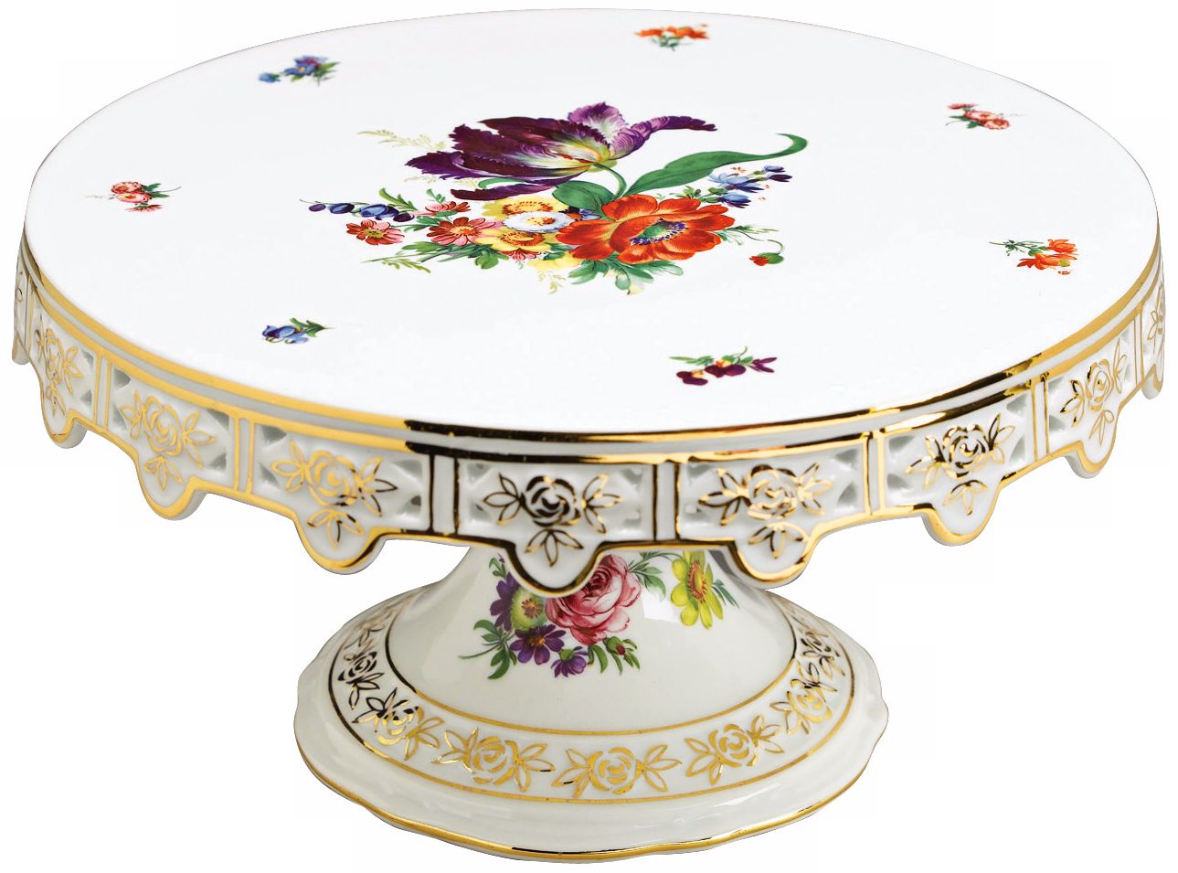 Floral and Gold Porcelain Cake Stand