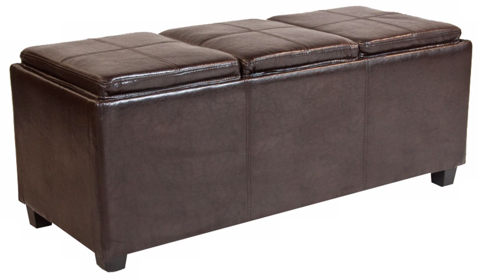 Avalon Brown 3-Tray Faux Leather Storage Ottoman