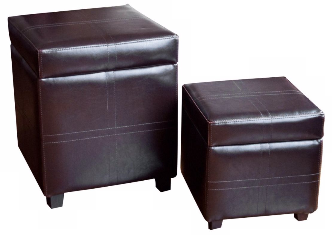 Set of 2 Avalon Brown Square Storage Ottomans