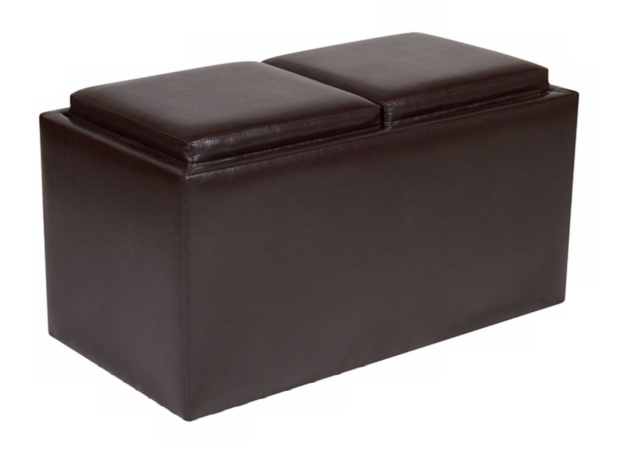 Avalon Brown 3-Piece Faux Leather Storage Ottoman Set