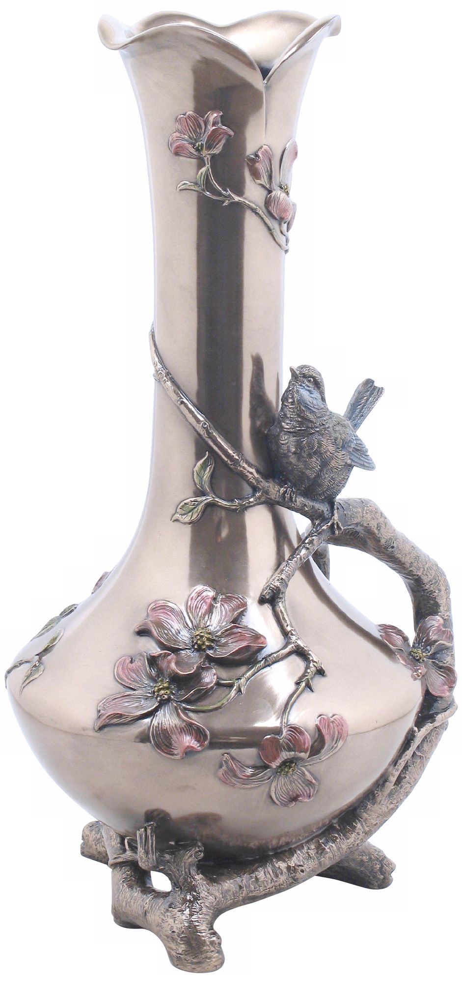 Dogwood and Blue Tit Bronze Vase