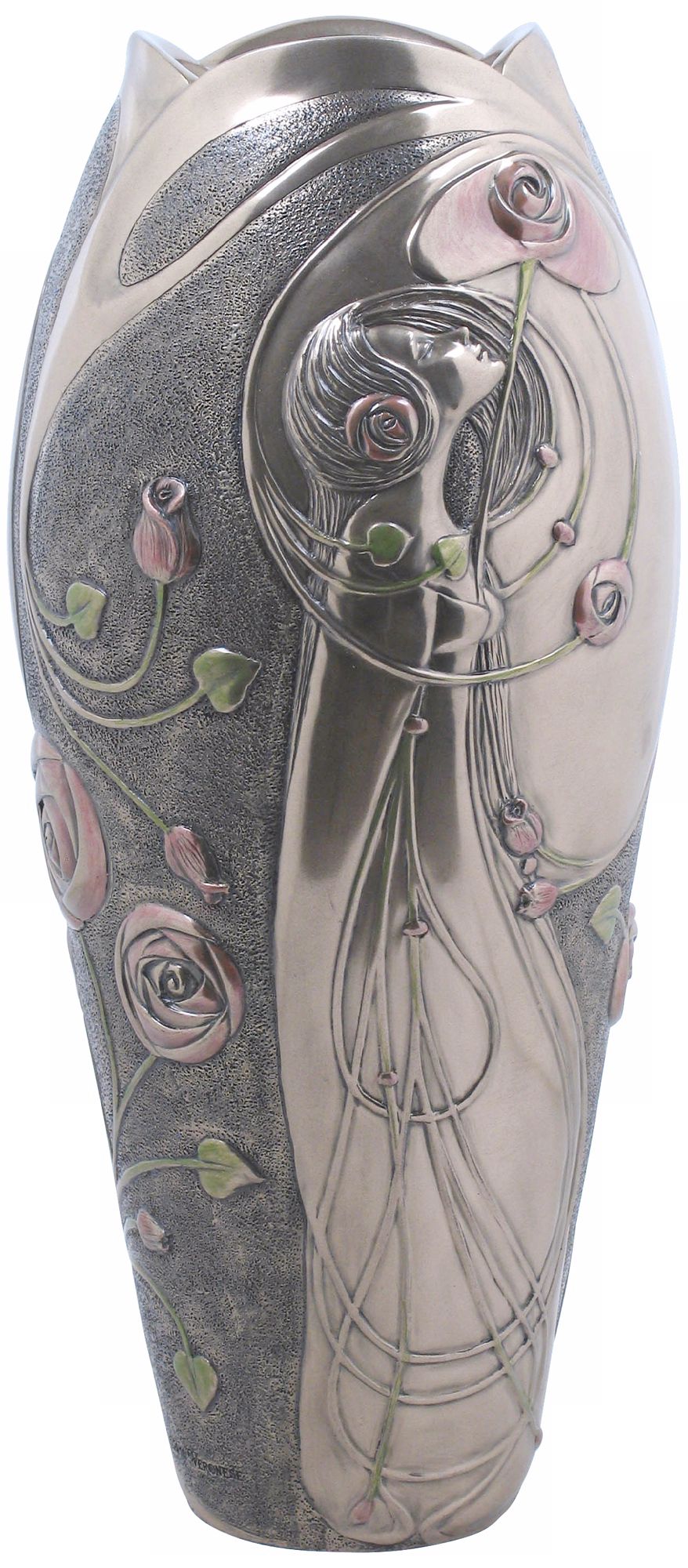 Deco Rose and Lady Bronze Vase
