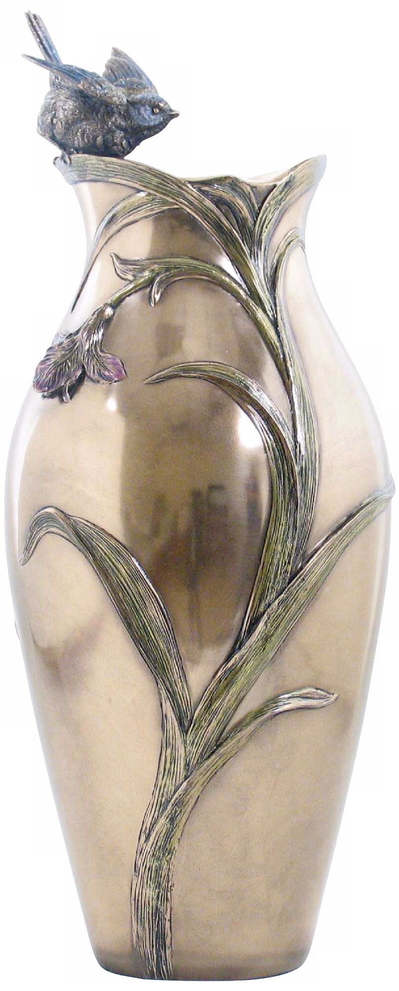 Orchid and Blue Tit Cast Bronze Vase