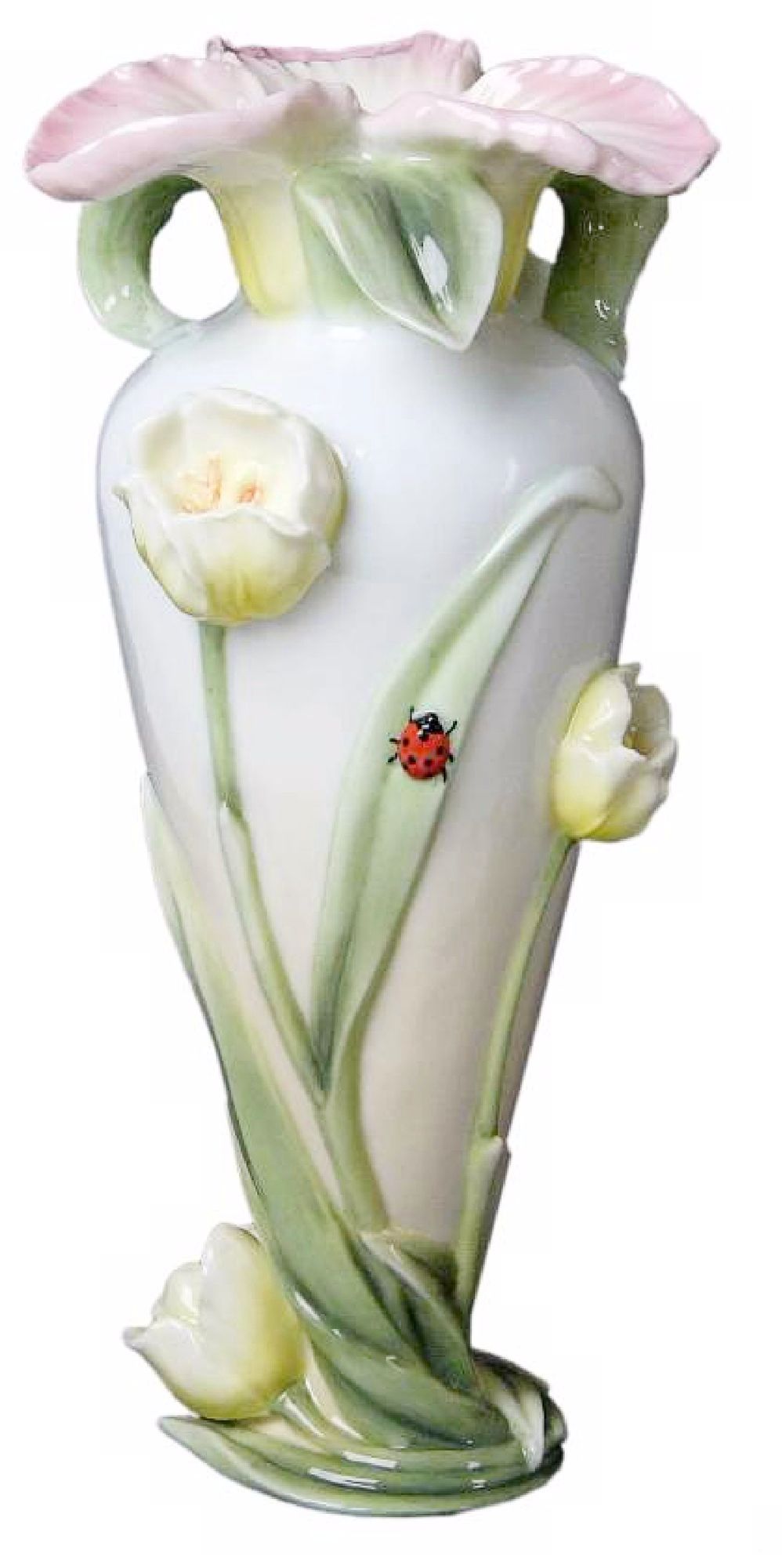 Blooming Top Pink and Ivory Porcelain Tulip Vase