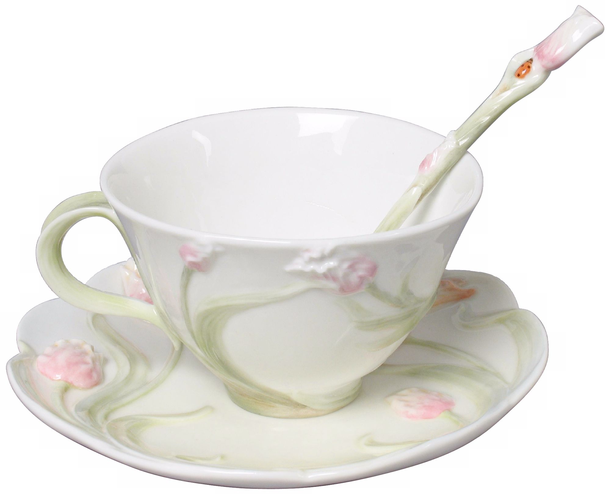 Tulip Green and Pink Porcelain Coffee Cup Set