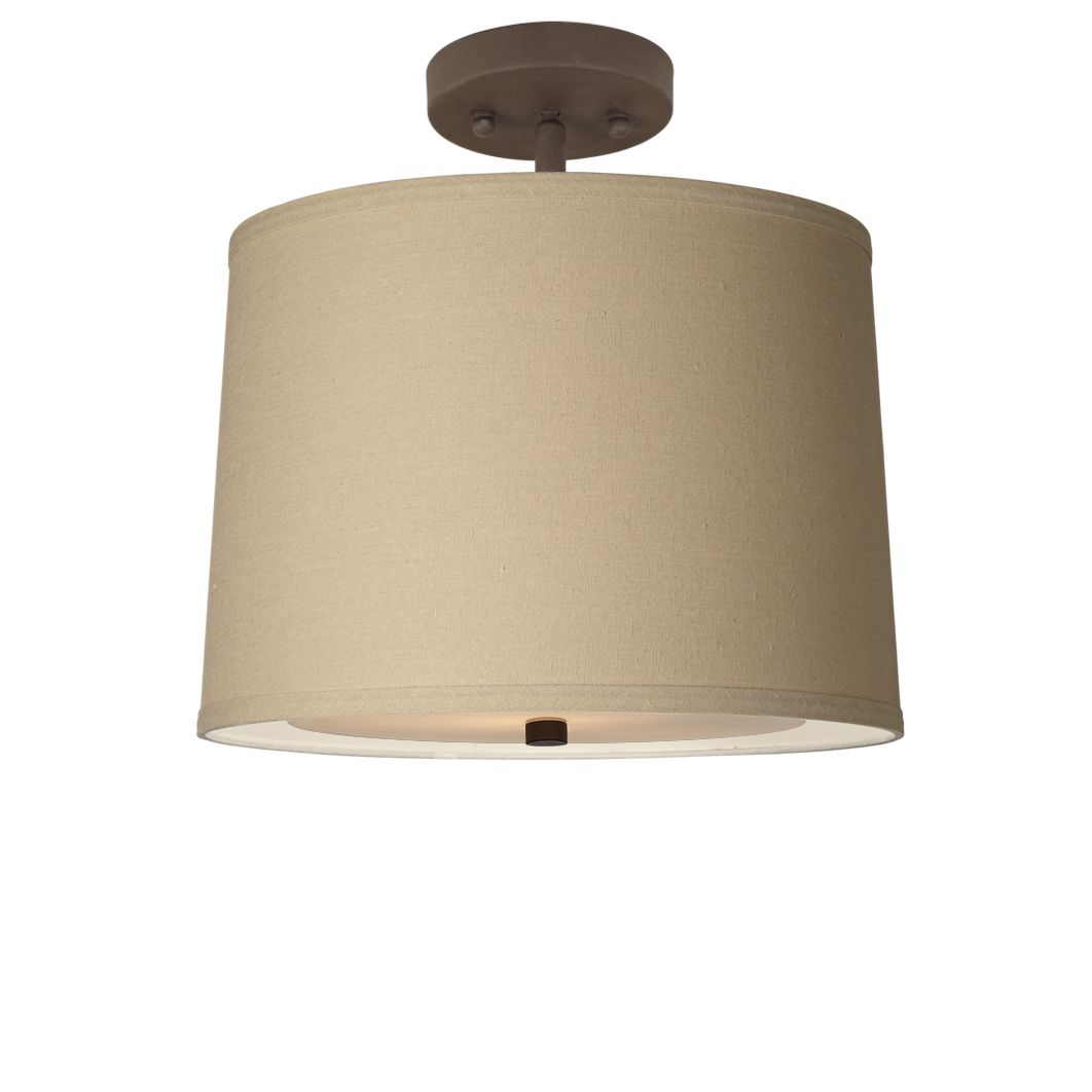 Taupe Linen 14" Wide Bronze Semi-Flushmount Ceiling Light