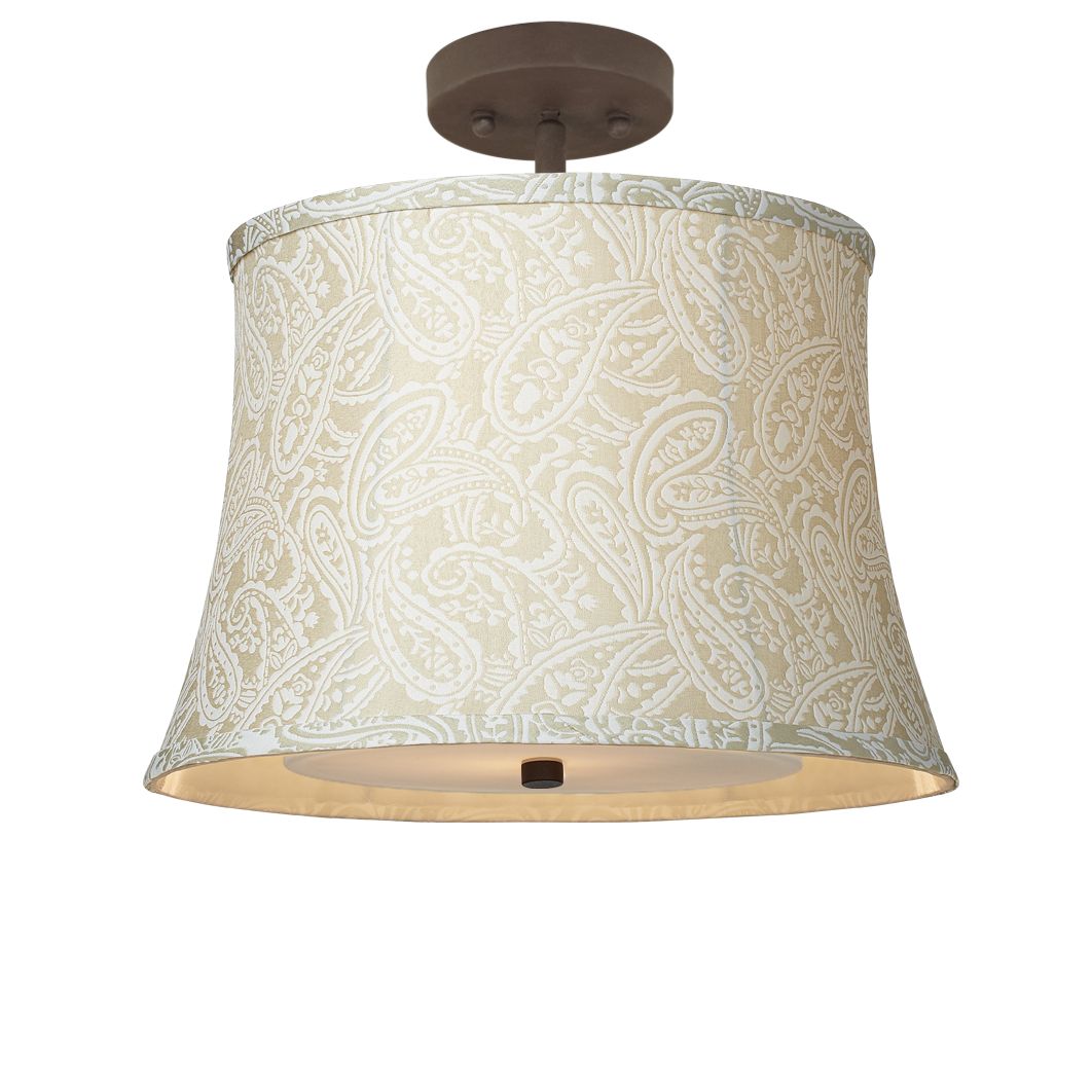 White Paisley Brocade 16" Wide Bronze Ceiling Light
