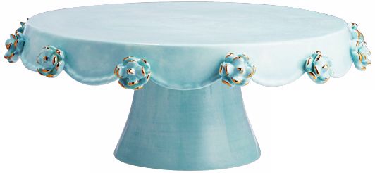 Aqua Roses Earthenware Cake Plate
