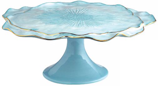 Large Petal Aqua Luxe Earthenware Cake Plate