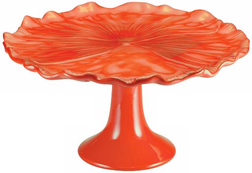 Large Pansy Coral Earthenware Cake Plate