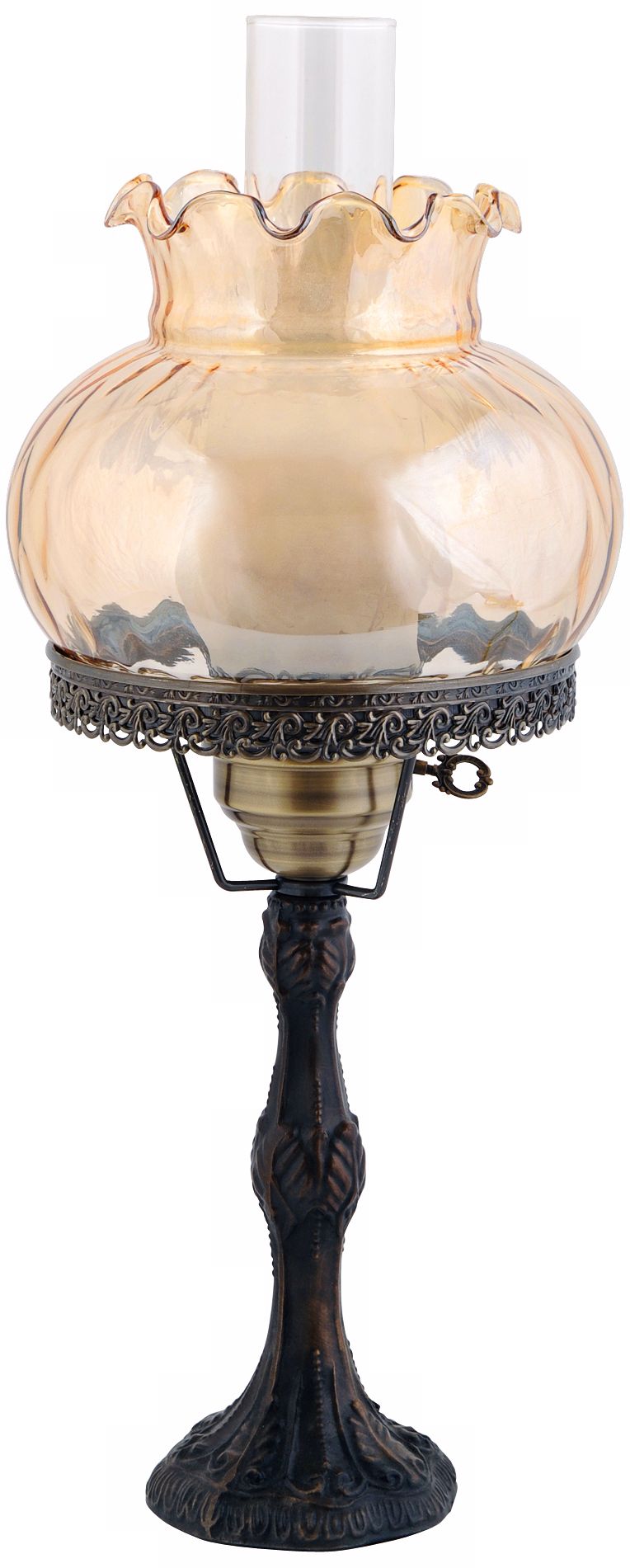 Rhombus Optic Amber Shade Brass Hurricane Table Lamp
