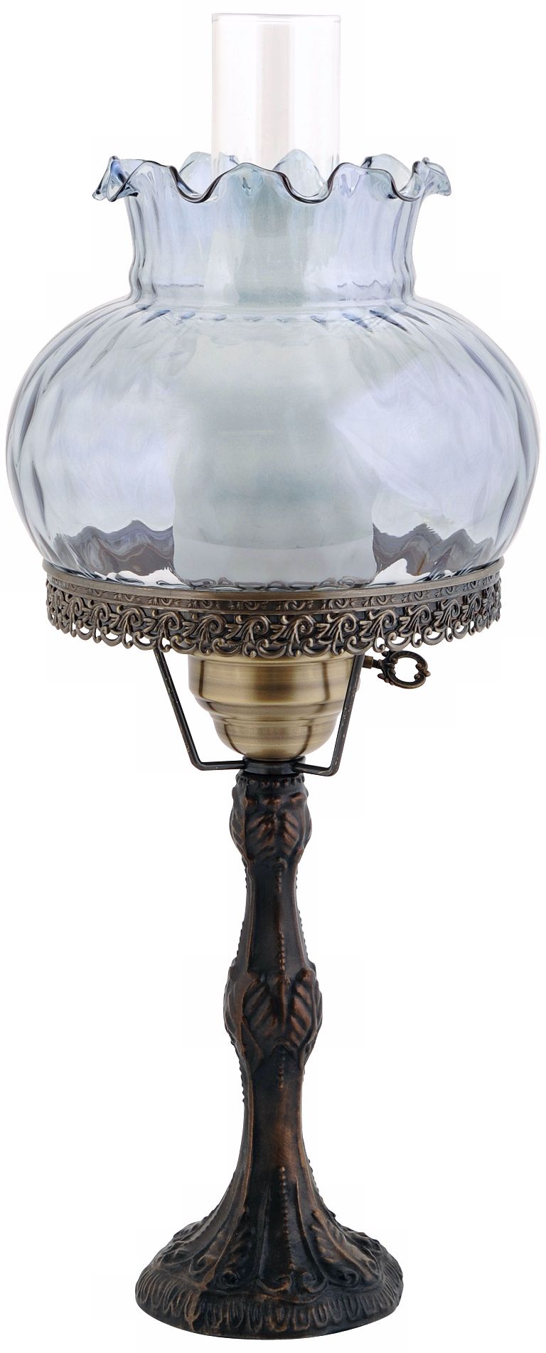 Rhombus Optic Blue Shade Brass Hurricane Table Lamp