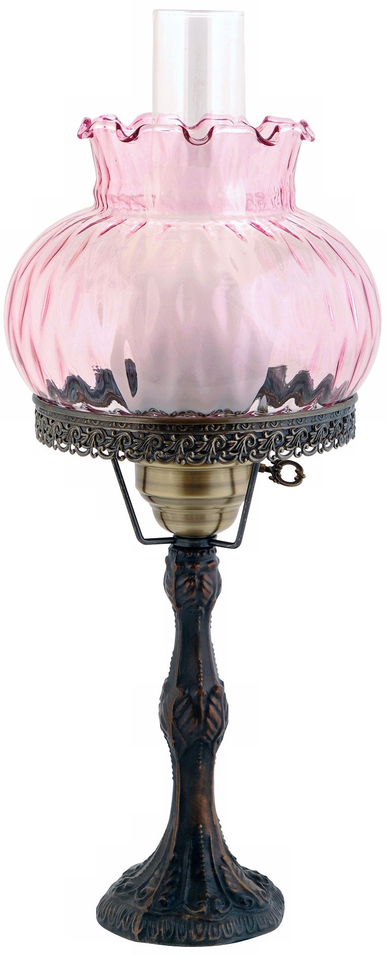 Rhombus Optic Pink Shade Brass Hurricane Table Lamp