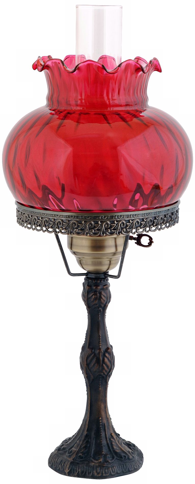 Rhombus Optic Cranberry Shade Brass Hurricane Table Lamp