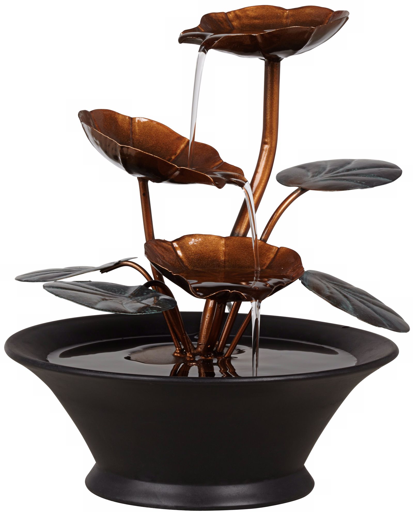 Metal Flowers and Leaves Indoor Table Fountain