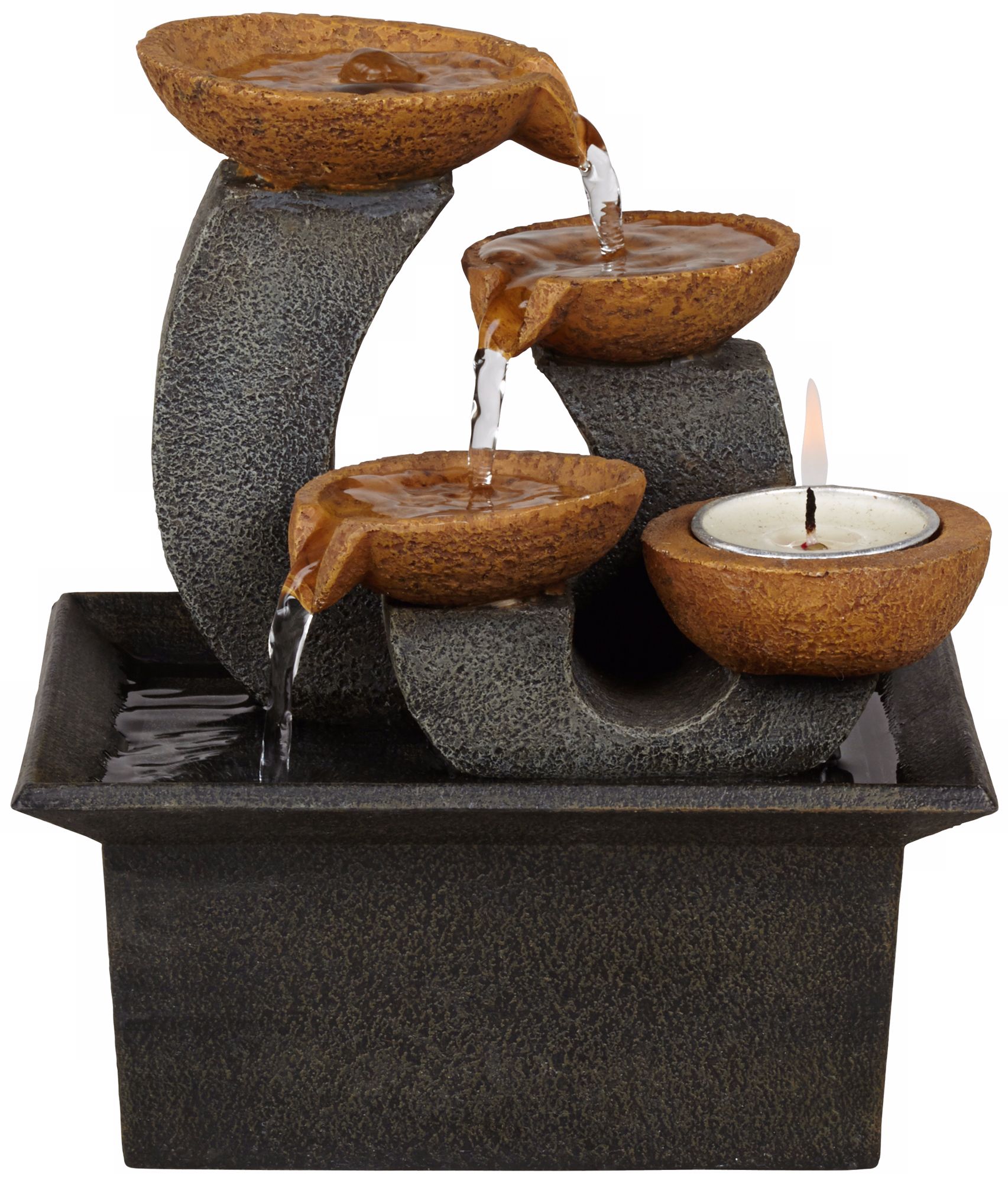 Three Cups and Candle Indoor Table Fountain