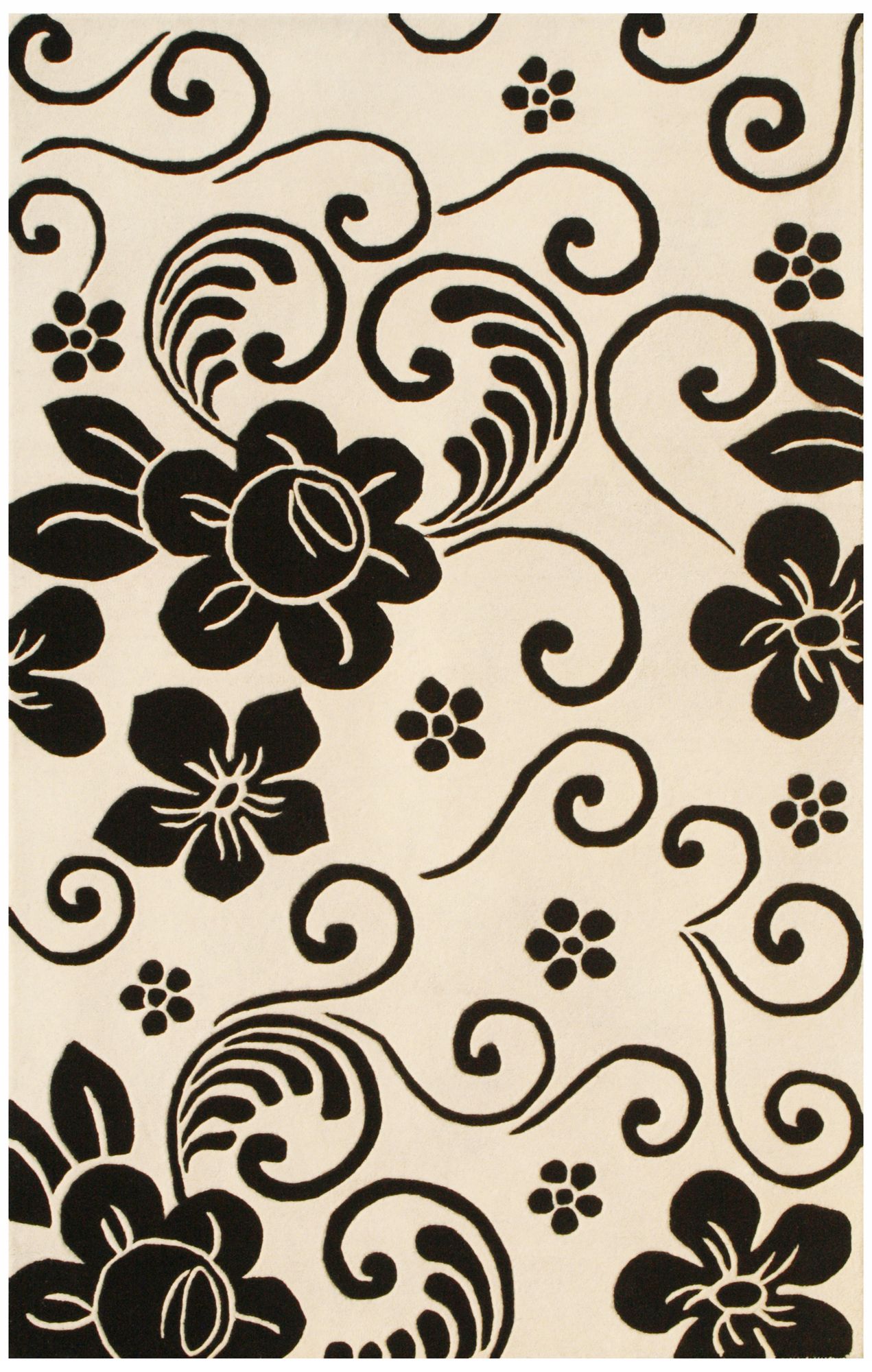 Floral Collection 5806 White/Black Area Rug