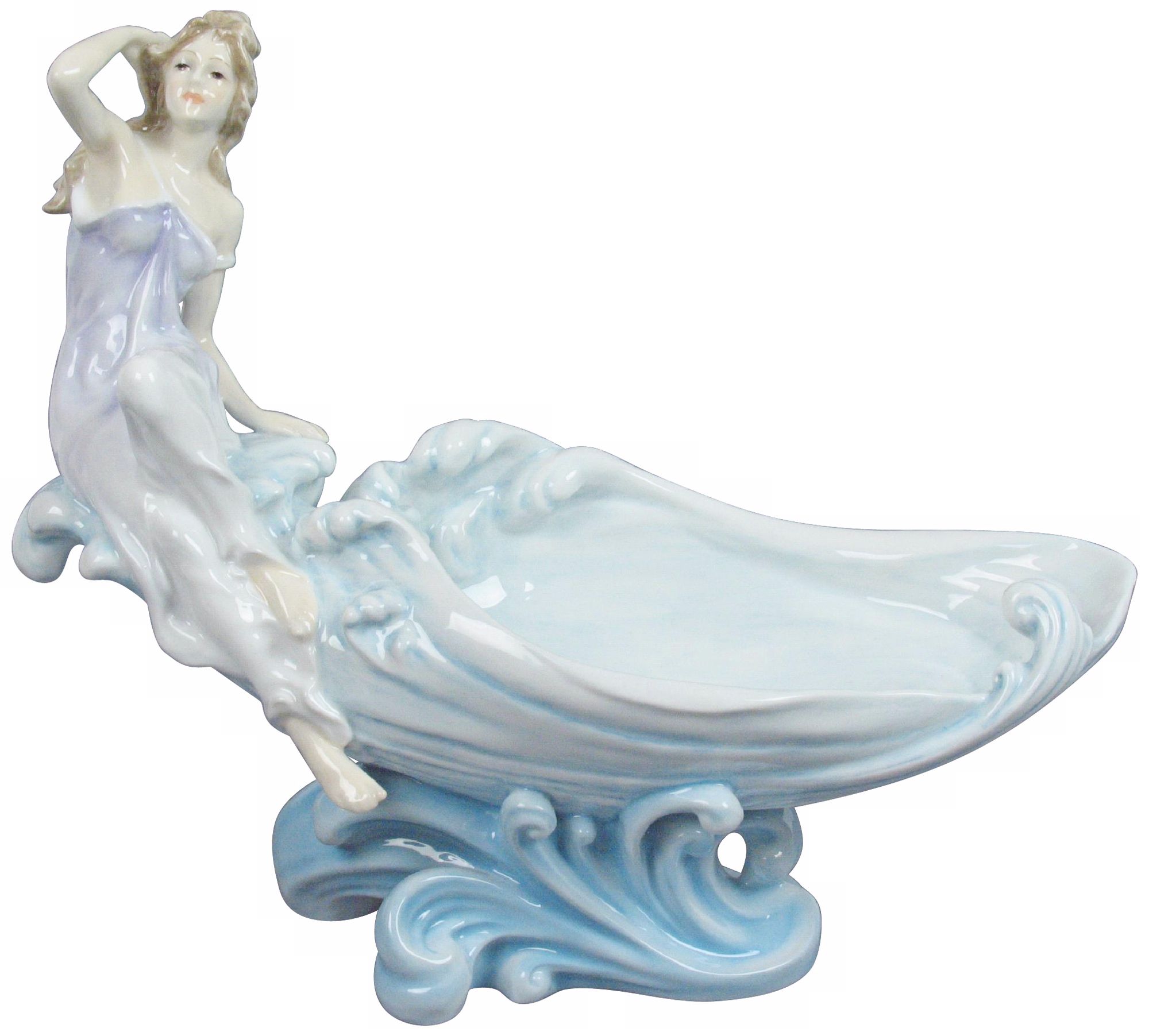 Maiden On Wave Blue and White Porcelain Jewelry Tray