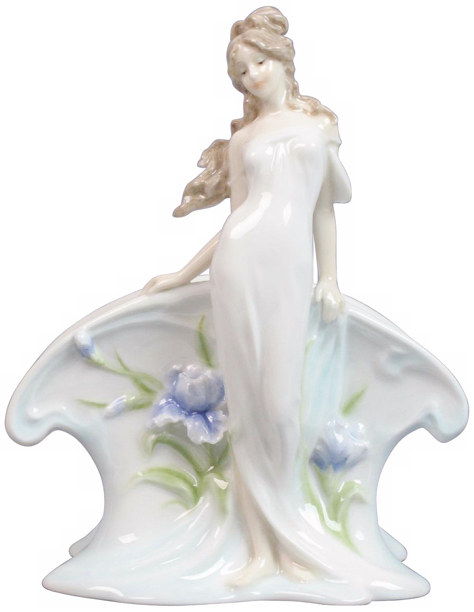 Woman and Blue Iris White Porcelain Napkin Holder