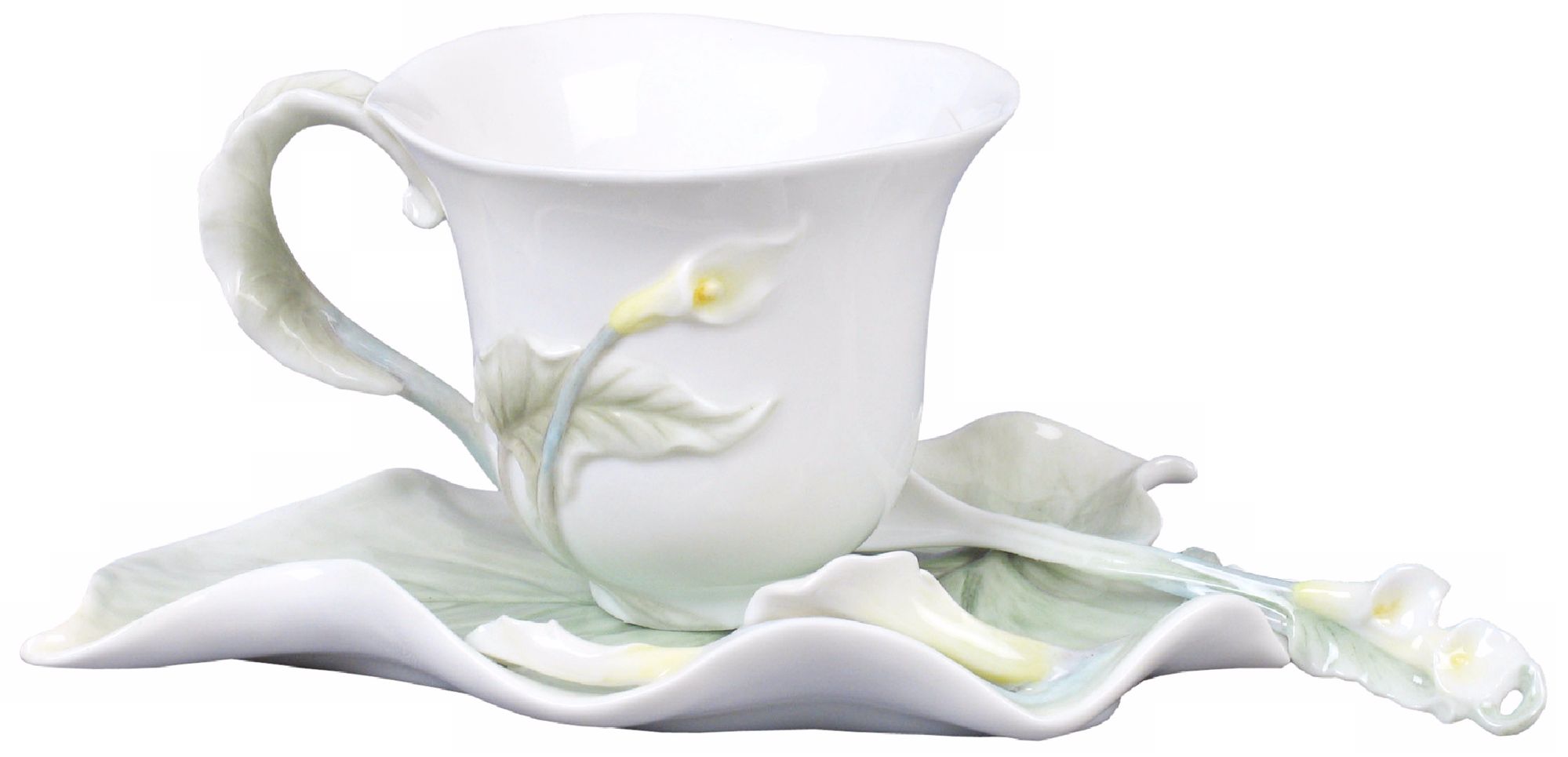 Green and Ivory Calla Lily Coffee Cup Set
