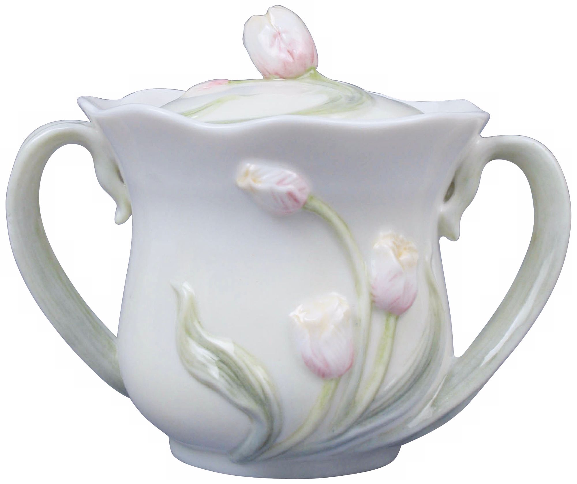 Tulip Green and Ivory Porcelain Sugar Jar