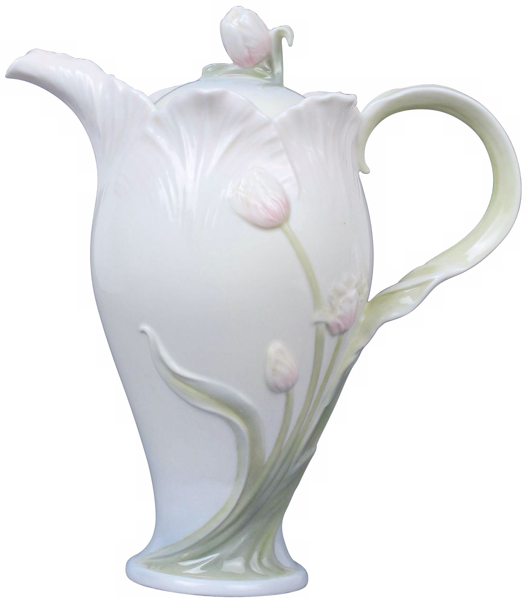 Tulip Green and Ivory Porcelain Coffee Pot