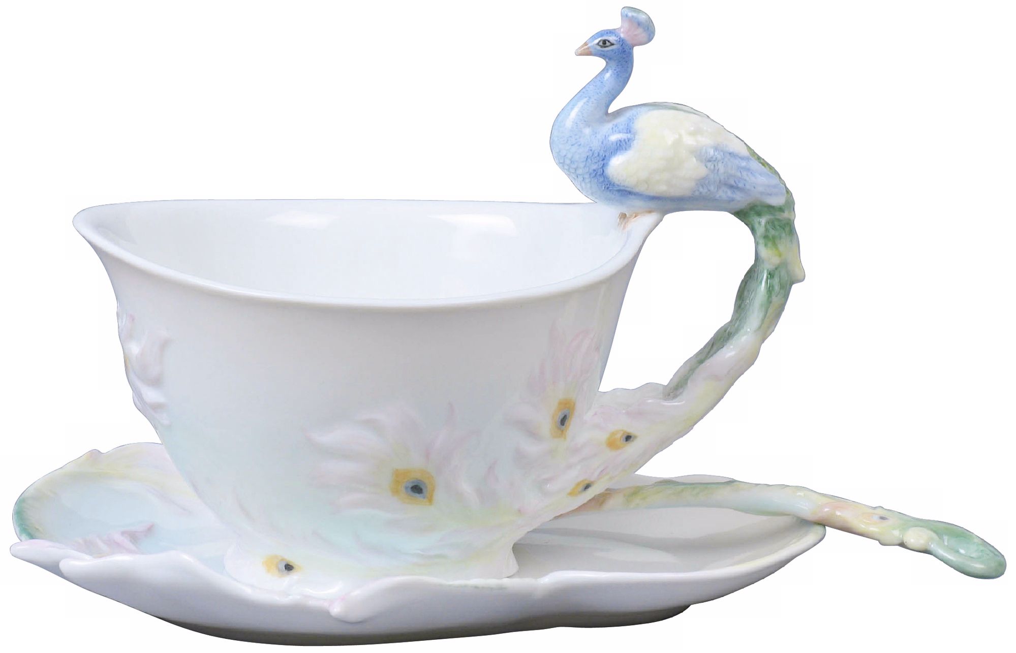 Peacock Blue and Ivory Porcelain Coffee Cup Set