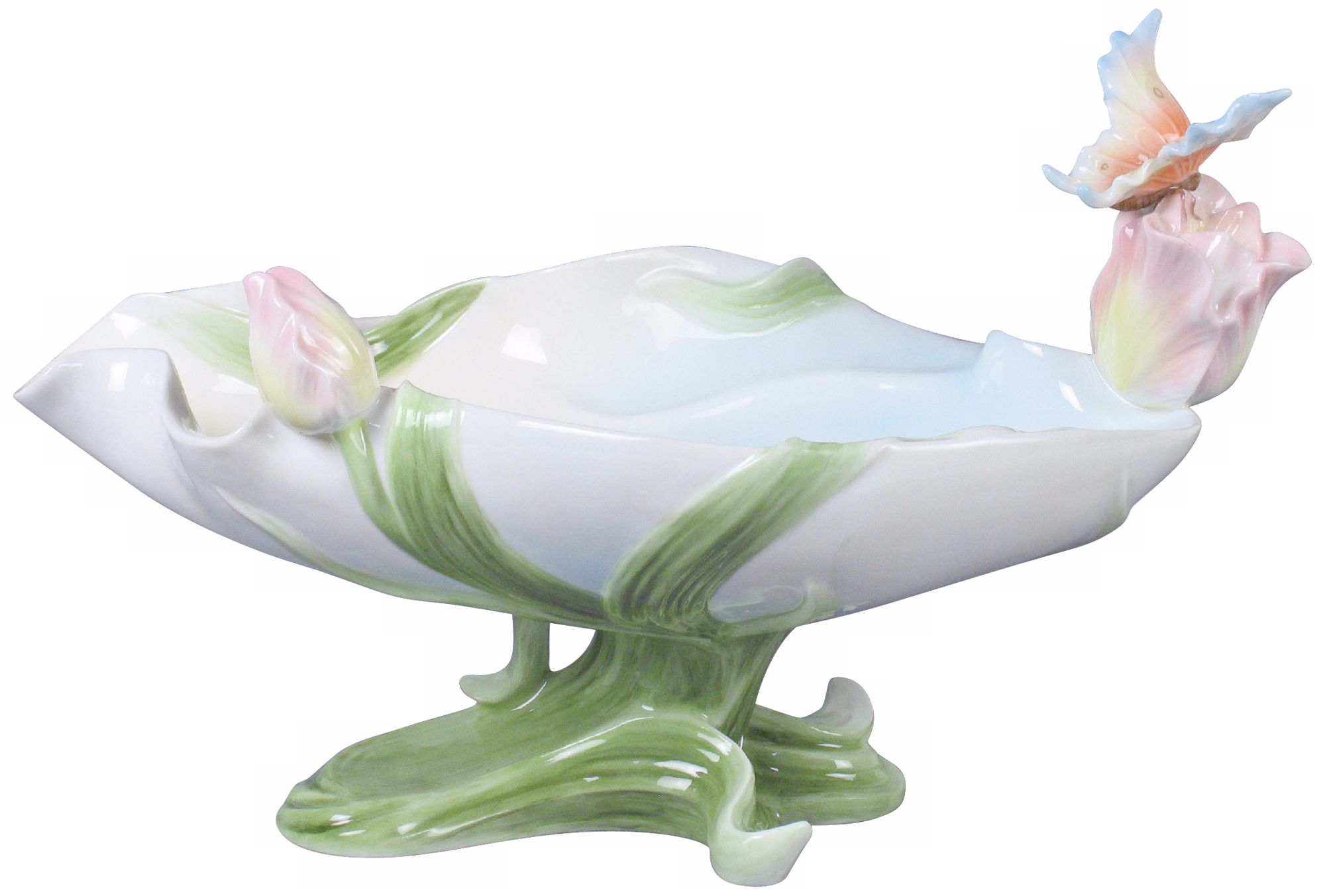 Art Nouveau Butterfly and Tulip Ivory Porcelain Bowl