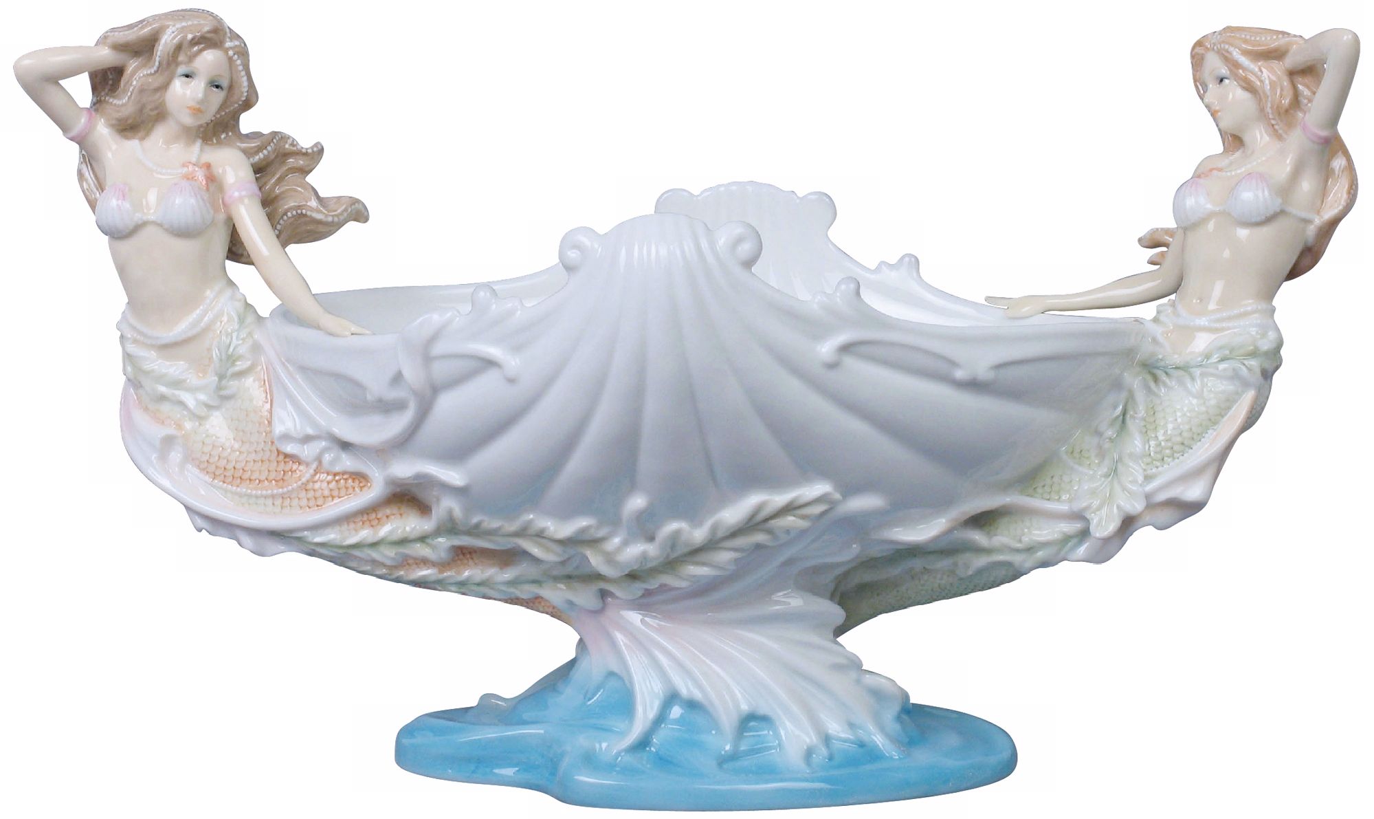 Twin Mermaids and Shell Blue Porcelain Tray