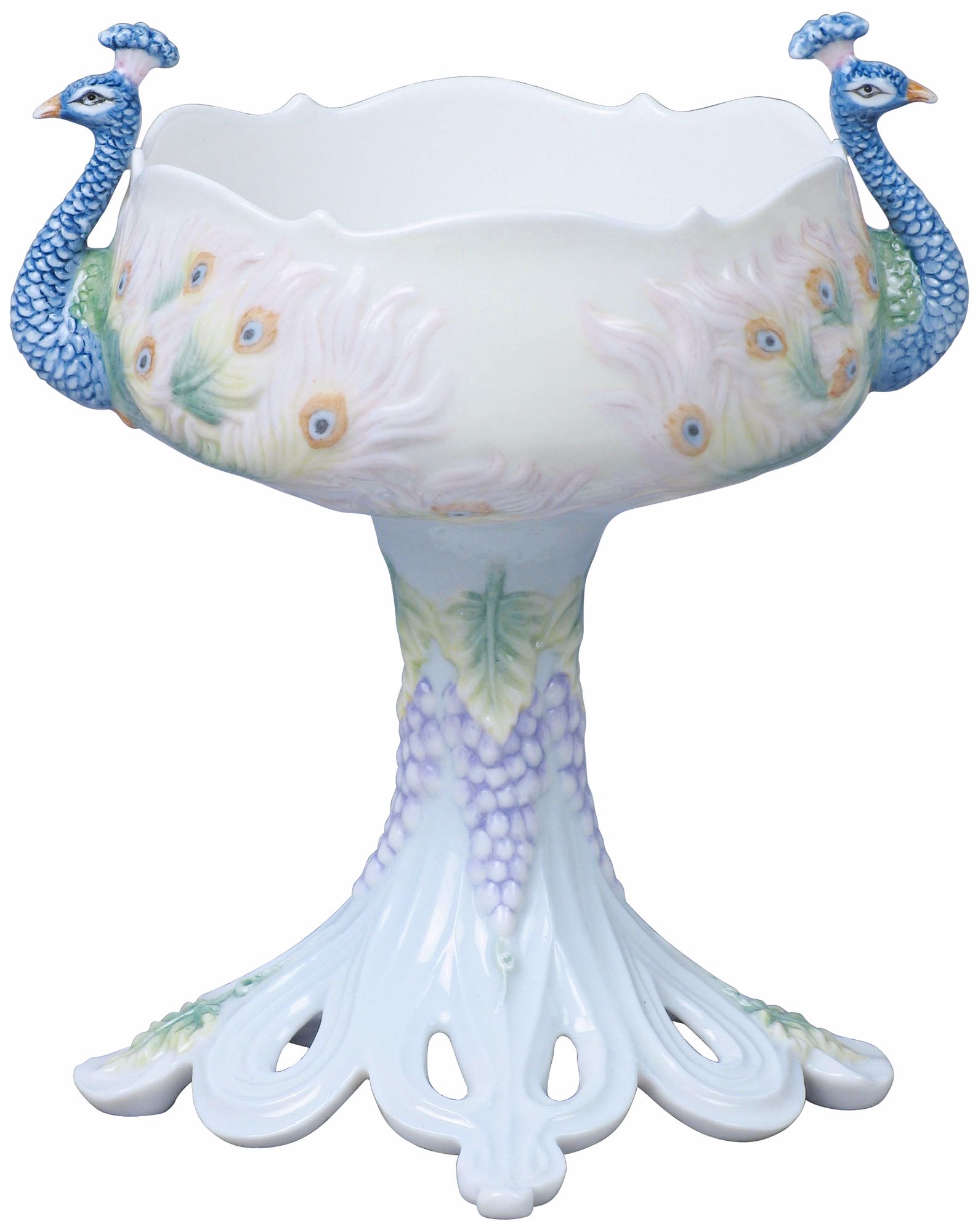 Art Nouveau Blue Peacock Porcelain Coupe