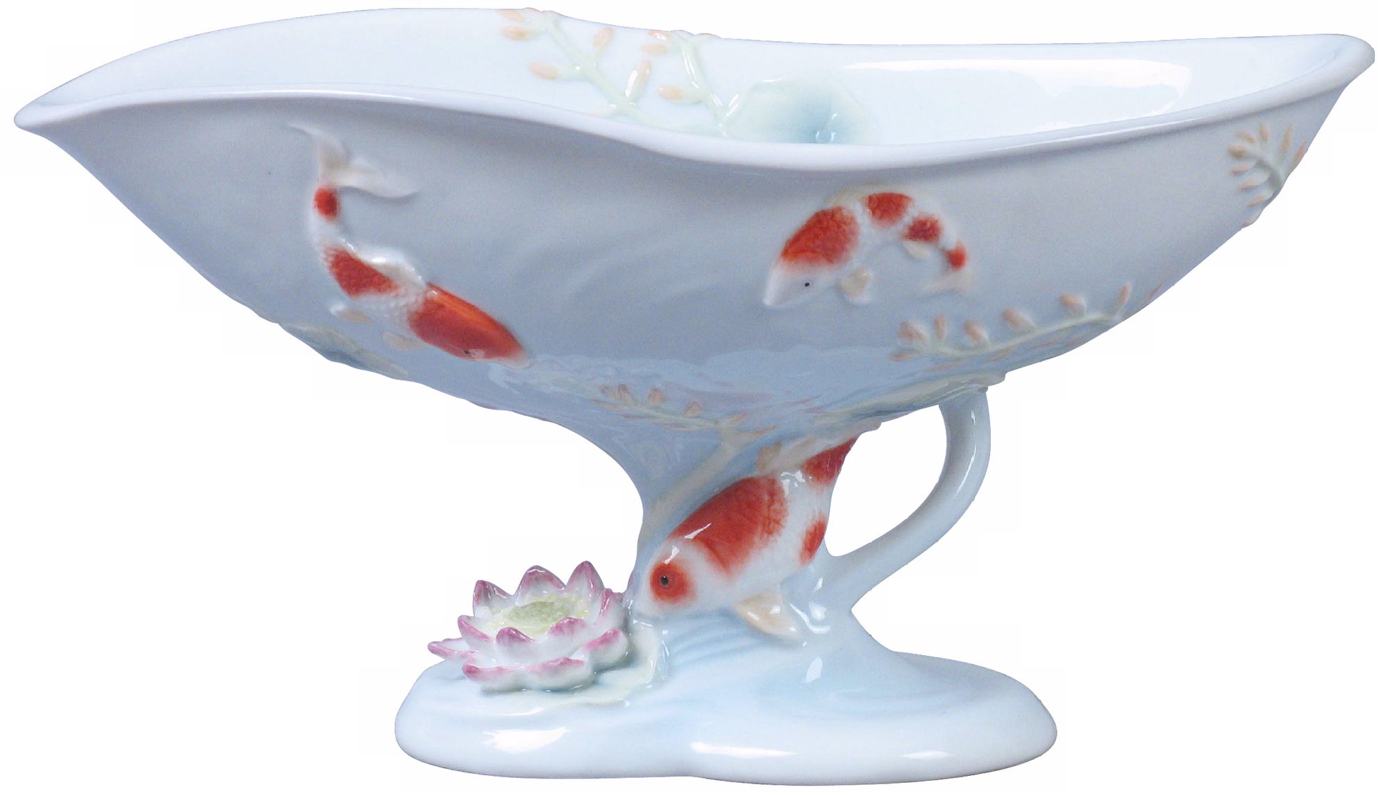 Art Nouveau Koi in Pond Blue and Ivory Porcelain Coupe