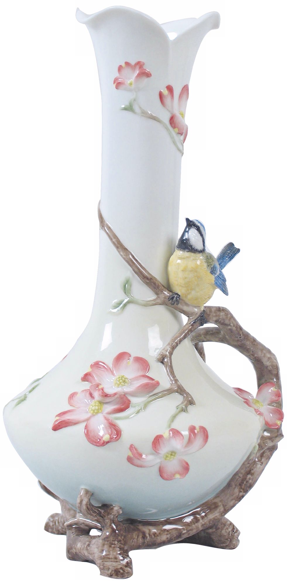 Dogwood and Blue Tit Ivory Porcelain Vase