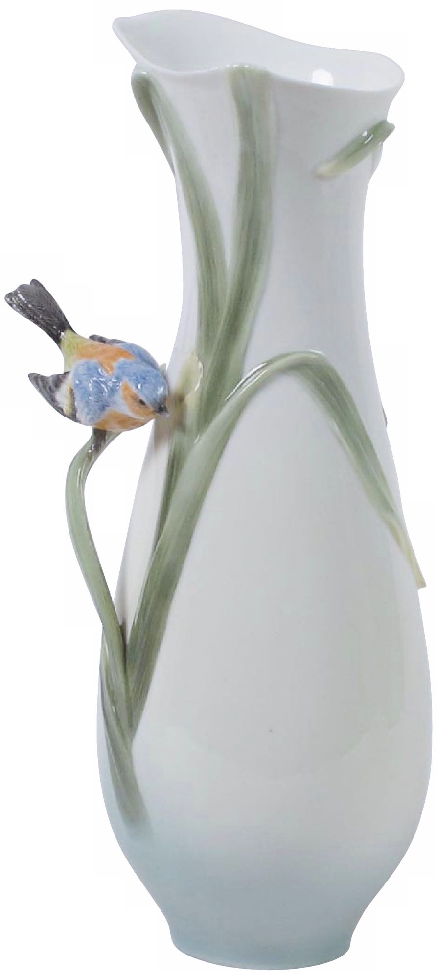 Reed and Blue Tit Green and White Porcelain Vase