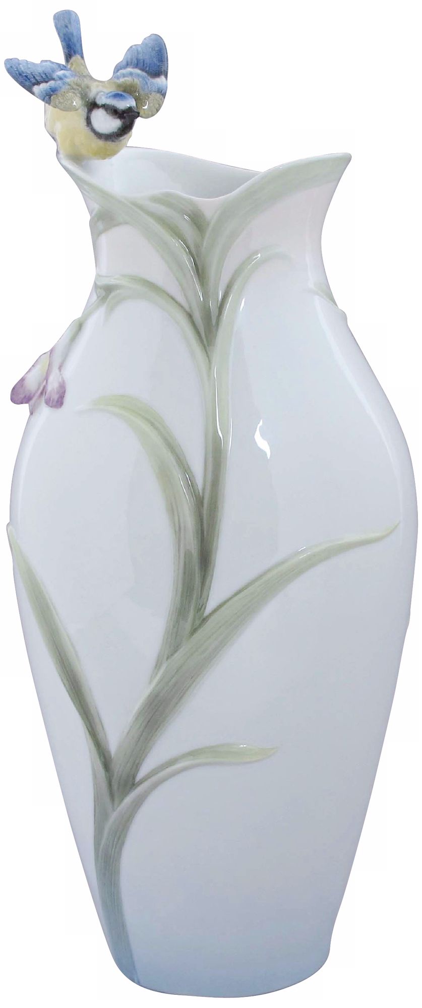 Orchid and Blue Tit White Porcelain Vase