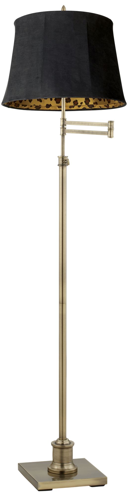 Westbury Black Faux Suede Shade Brass Swing Arm Floor Lamp