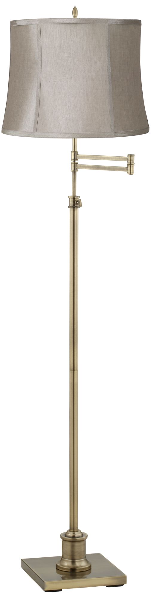 Westbury Taupe Gray Shade Brass Swing Arm Floor Lamp