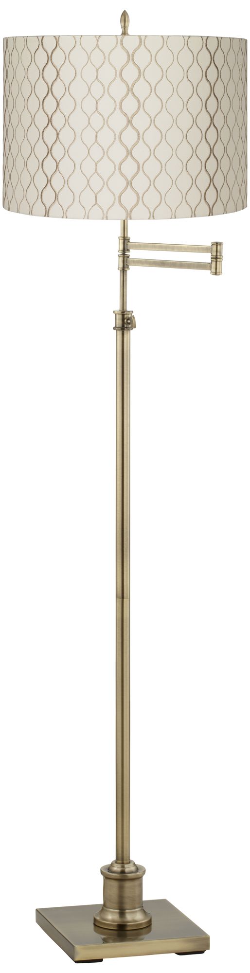 Westbury Embroidered Hourglass Brass Swing Arm Floor Lamp